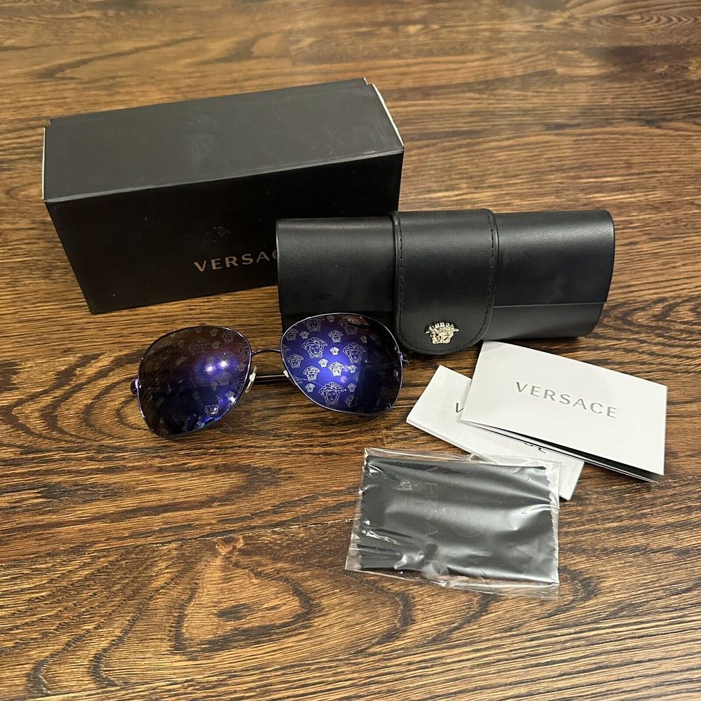 VERSACE‎ Men's AVIATOR Metal Sunglasses with MEDUSA  Lenses Case Box